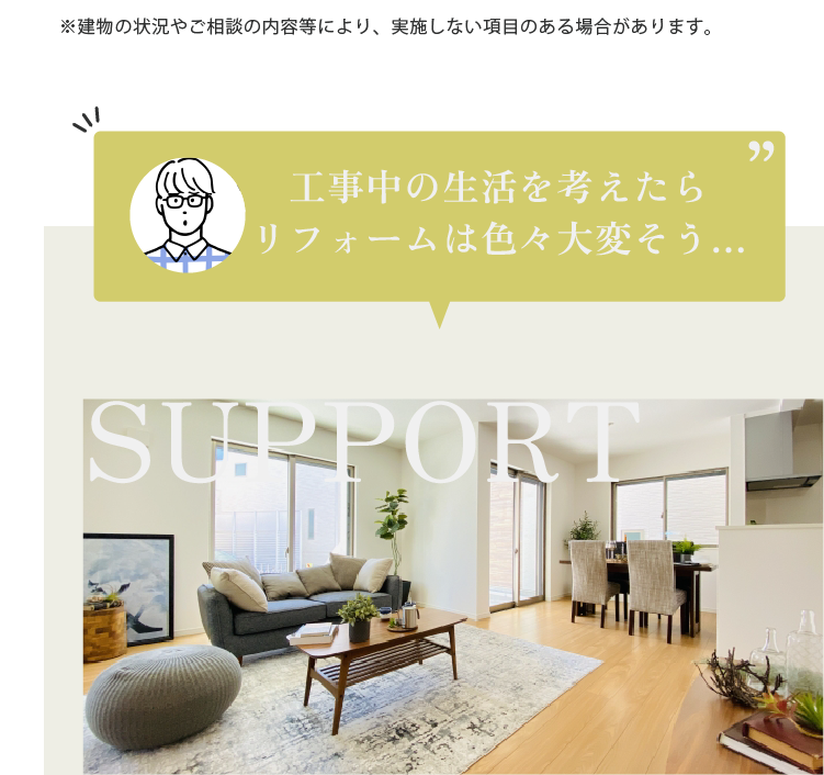 工事中の生活を考えたら リフォームは色々大変そう...SUPPORT